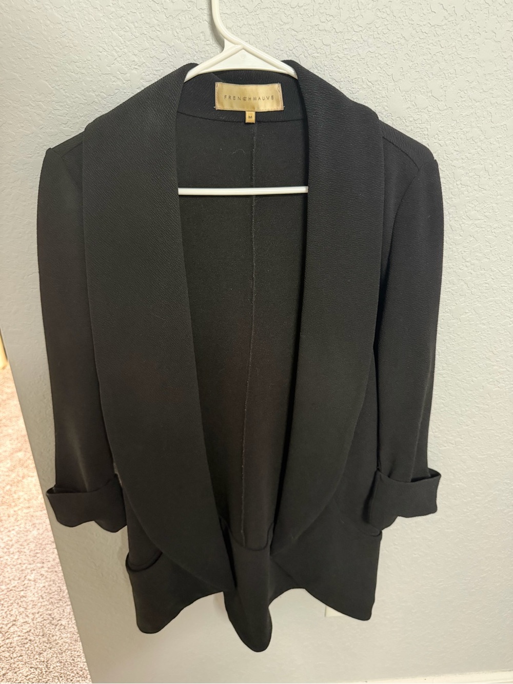 French Mauve Black Open-Front Shawl Blazer
